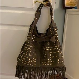 Fringe leather army green bag